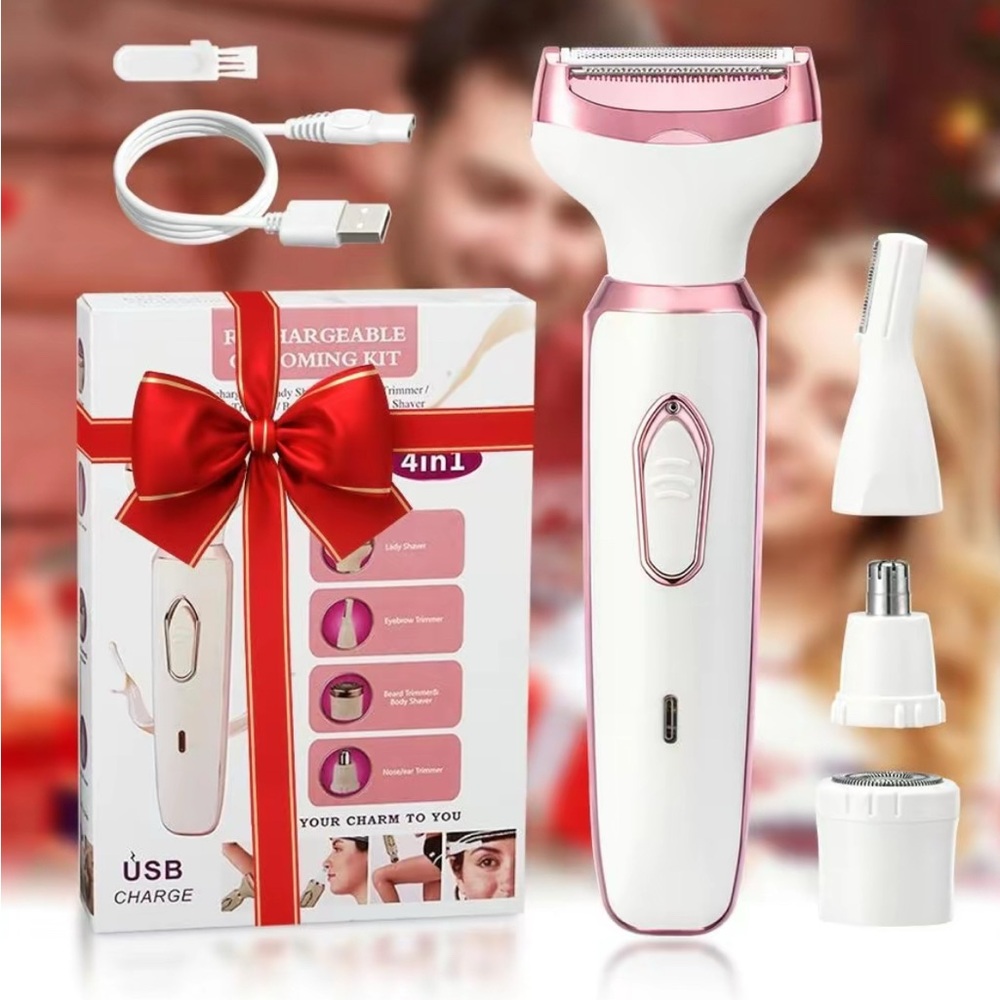 4-in-1 Electric Hair Removal Kit - Pink and White